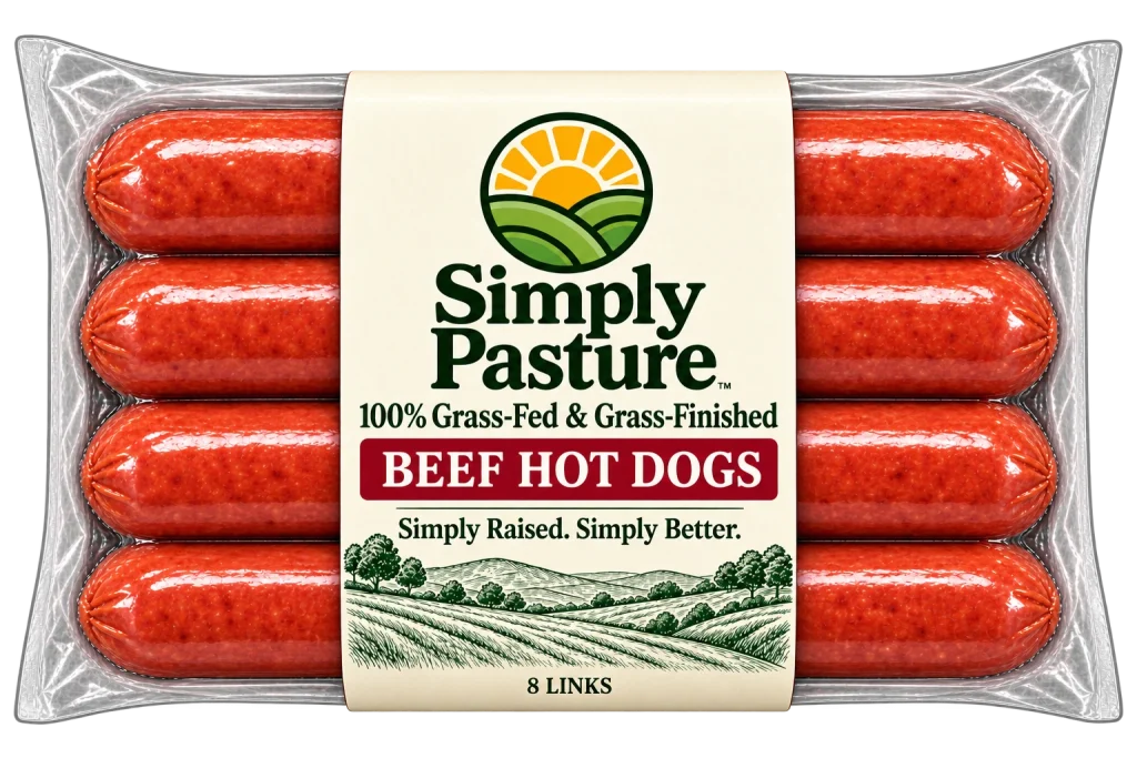 Package of 100% Grass-Fed & Grass-Finished Beef Hot Dogs