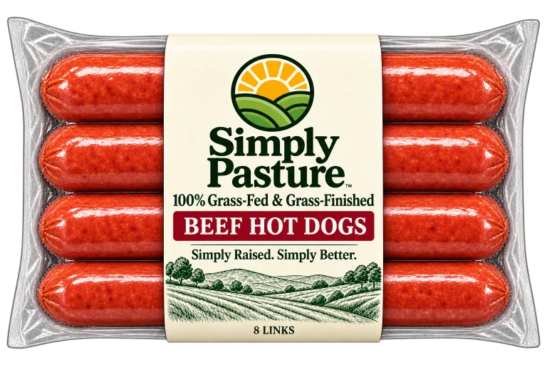 Package of 100% Grass-Fed & Grass-Finished Beef Hot Dogs